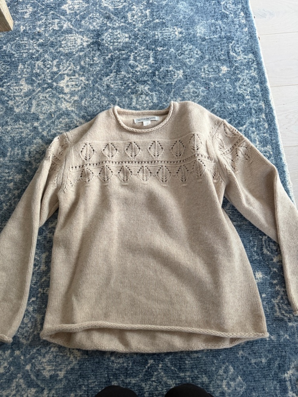 Outerknown Light Taupe Eyelet Crew Sweater
